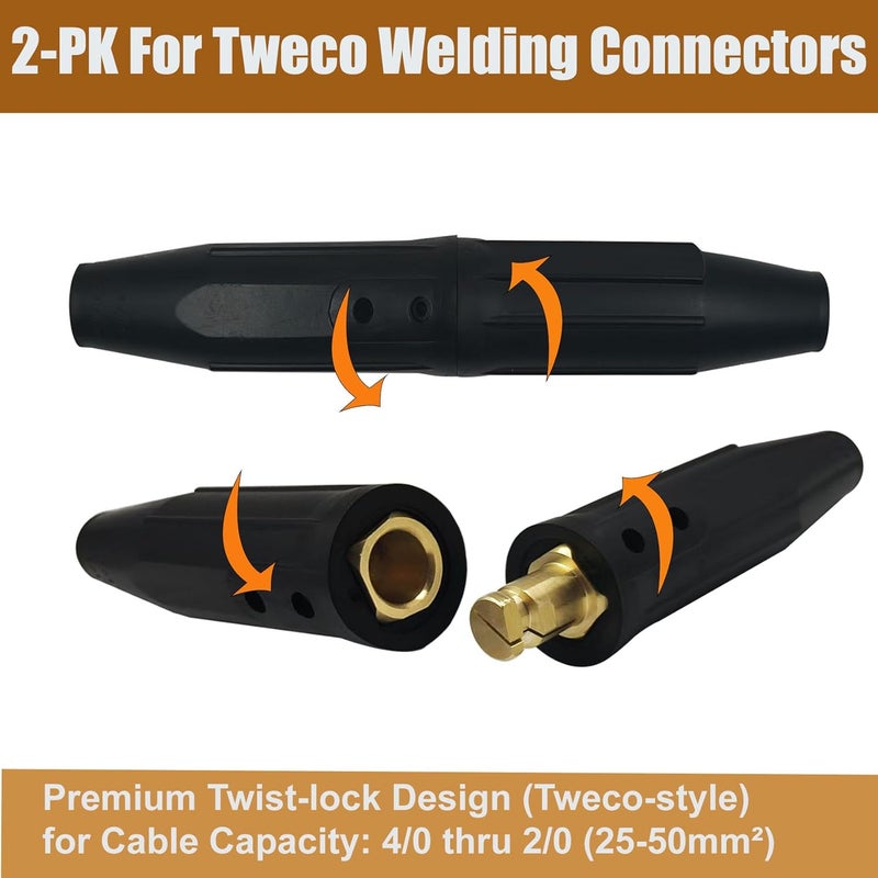 ZGTools 2PK Welding Lead Connectors, Positive Cam Twist-Lock Insulated Connector Pair (Male/Female) for Tweco/Lenco Style 2-MPC/LC-40/Miller for Welding Cable #4-2/0 (25-50mm), for Welding Lead Connectors - Image 5